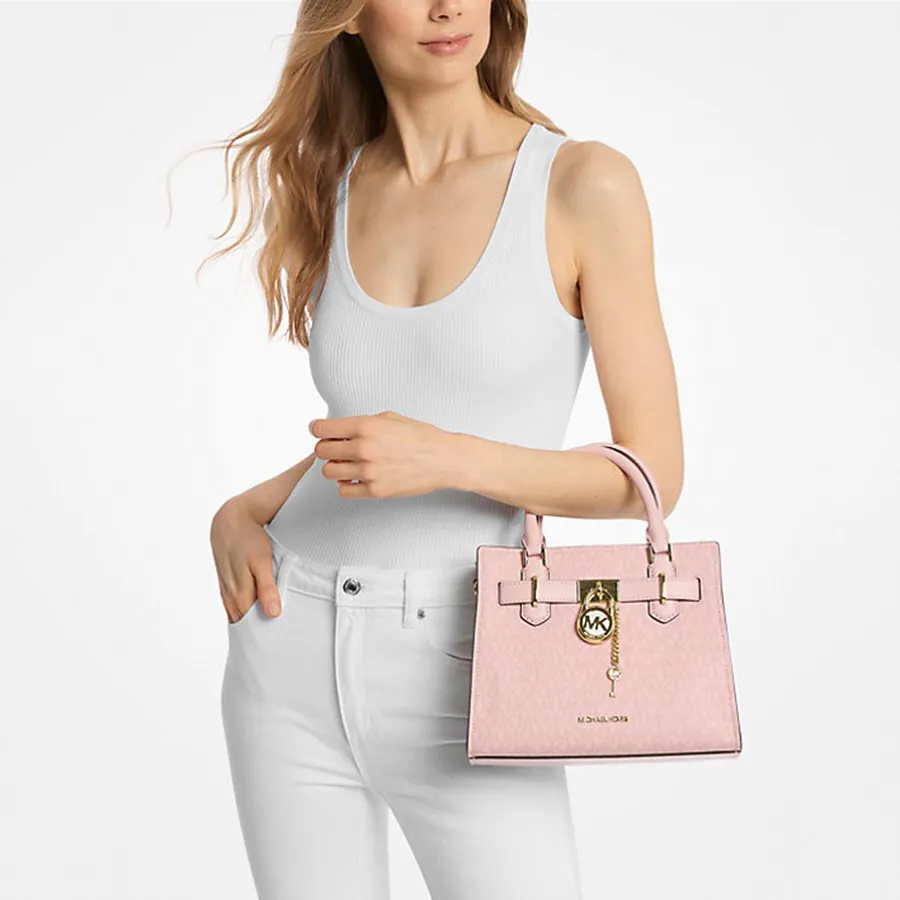 Túi Xách Nữ Michael Kors Hamilton Small Signature Logo Satchel 35S4GHMS1B Màu Hồng - Ảnh 3